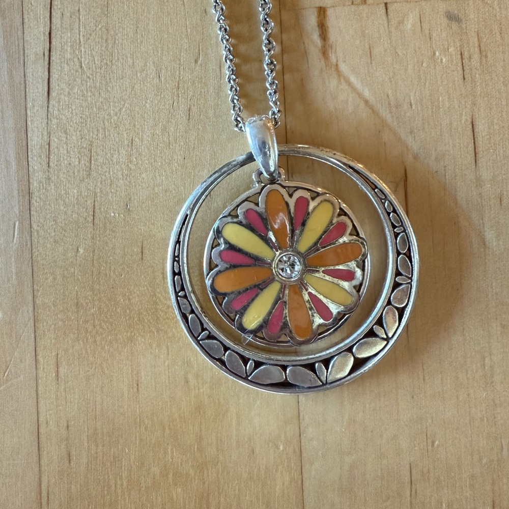 Brighton vintage sunflower yellow orange and silver reversible necklace - Picture 4 of 6